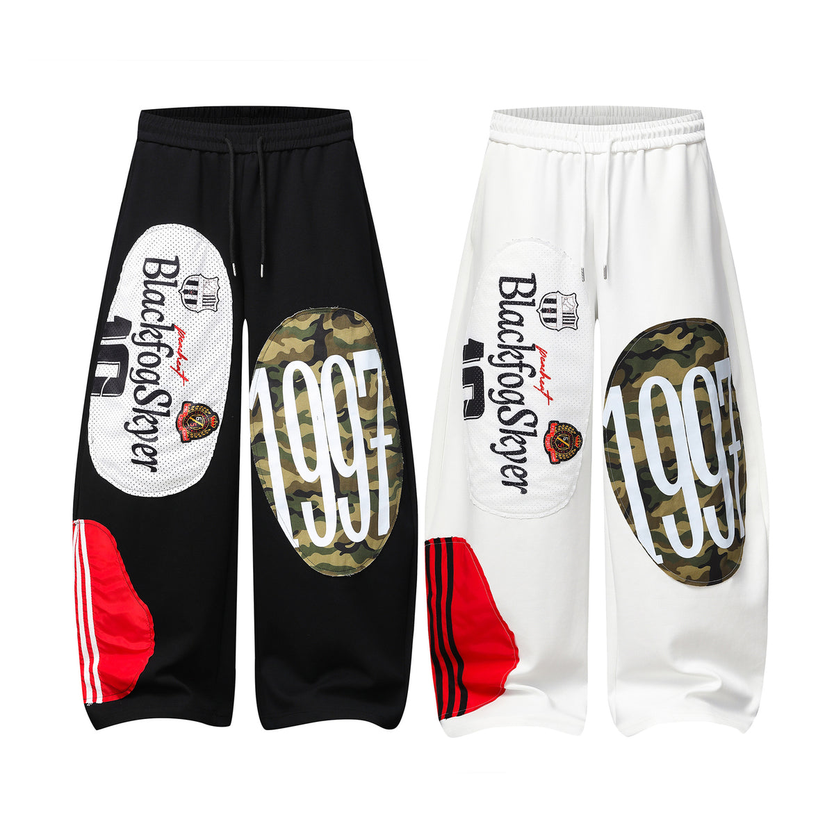 Streetwear Wide Leg Patchwork Camouflage Drawstring Sweatpants