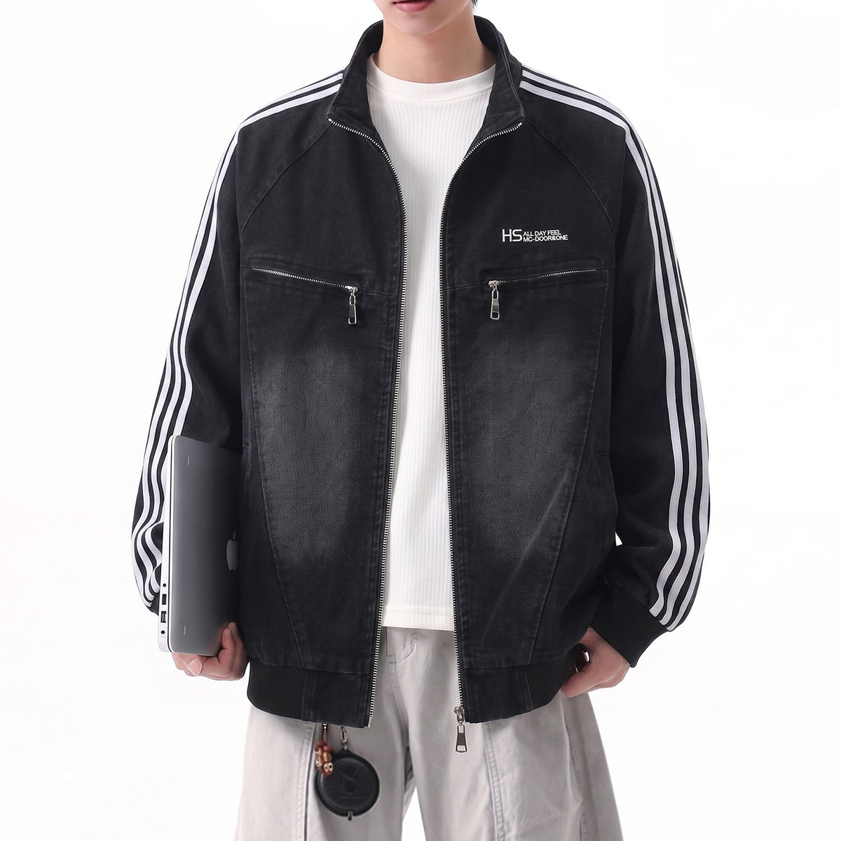 Streetwear Denim Zipper Stand Collar Jacket