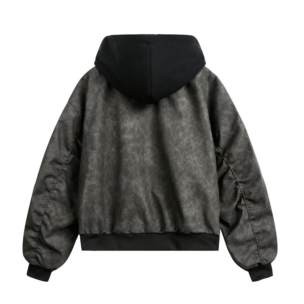 Fake two hooded PU leather jackets