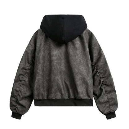 Fake two hooded PU leather jackets
