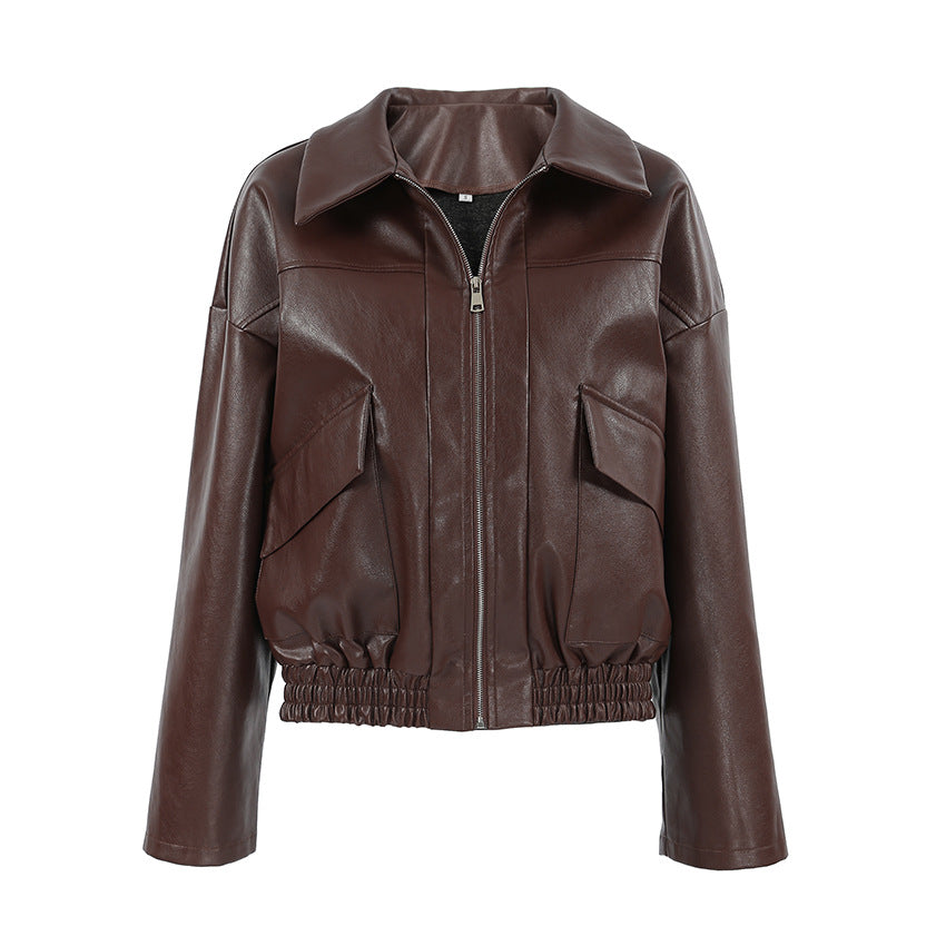 Spring and Autumn Vintage Old Money Style Leather Jacket Pilot Jacket