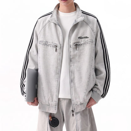 Streetwear Denim Zipper Stand Collar Jacket