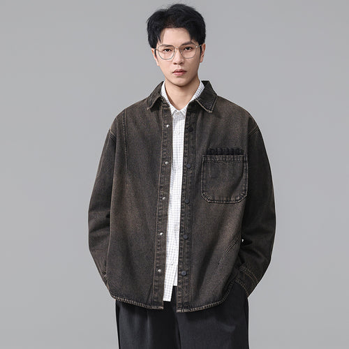Men's Vintage  Washed Denim Workwear Shirt