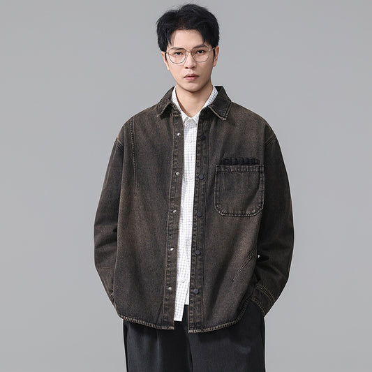 Men's Vintage  Washed Denim Workwear Shirt