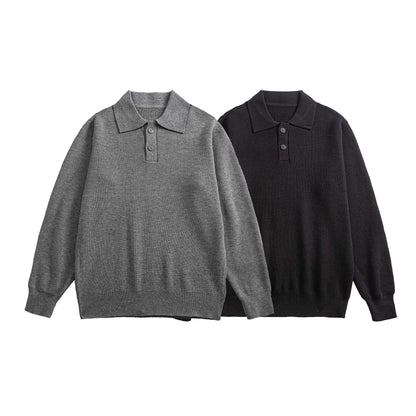 Minimalist Old Money Solid Color Polo Collar Men's Knit Top