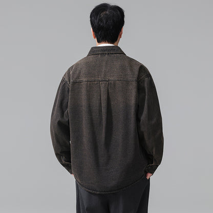 Men's Vintage  Washed Denim Workwear Shirt