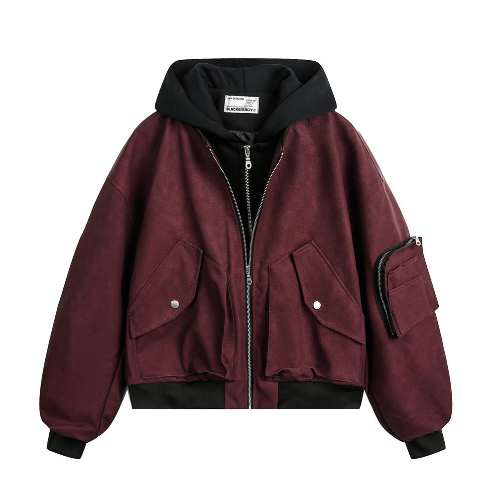 Fake two hooded PU leather jackets