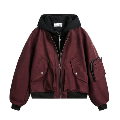 Fake two hooded PU leather jackets