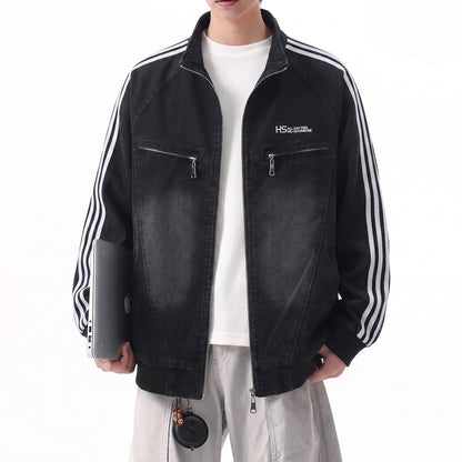 Streetwear Denim Zipper Stand Collar Jacket