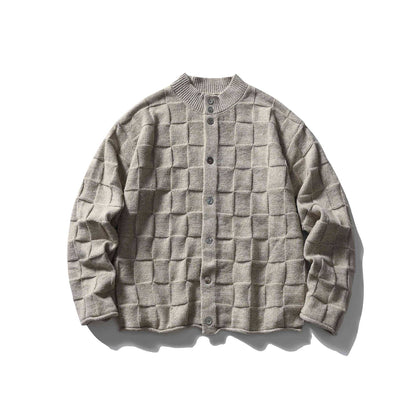 Old Money Style Embroidered Textured Crewneck Buttoned Cardigan Sweater Coat