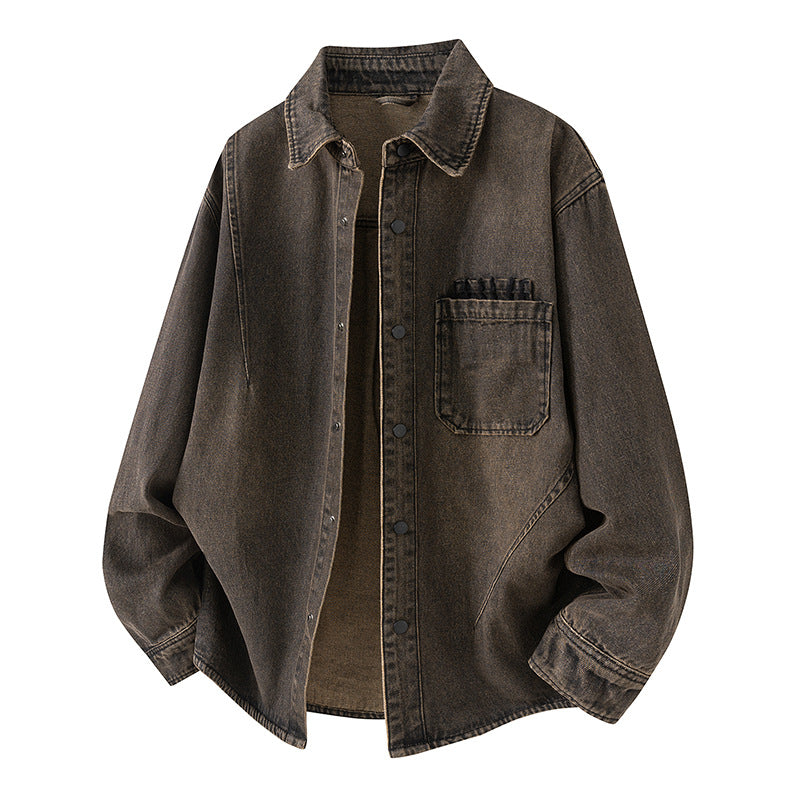 Men's Vintage  Washed Denim Workwear Shirt