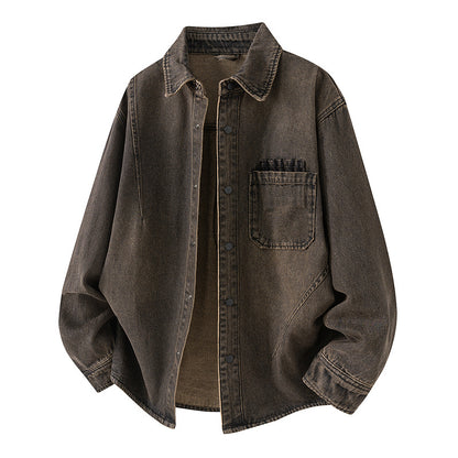 Men's Vintage  Washed Denim Workwear Shirt