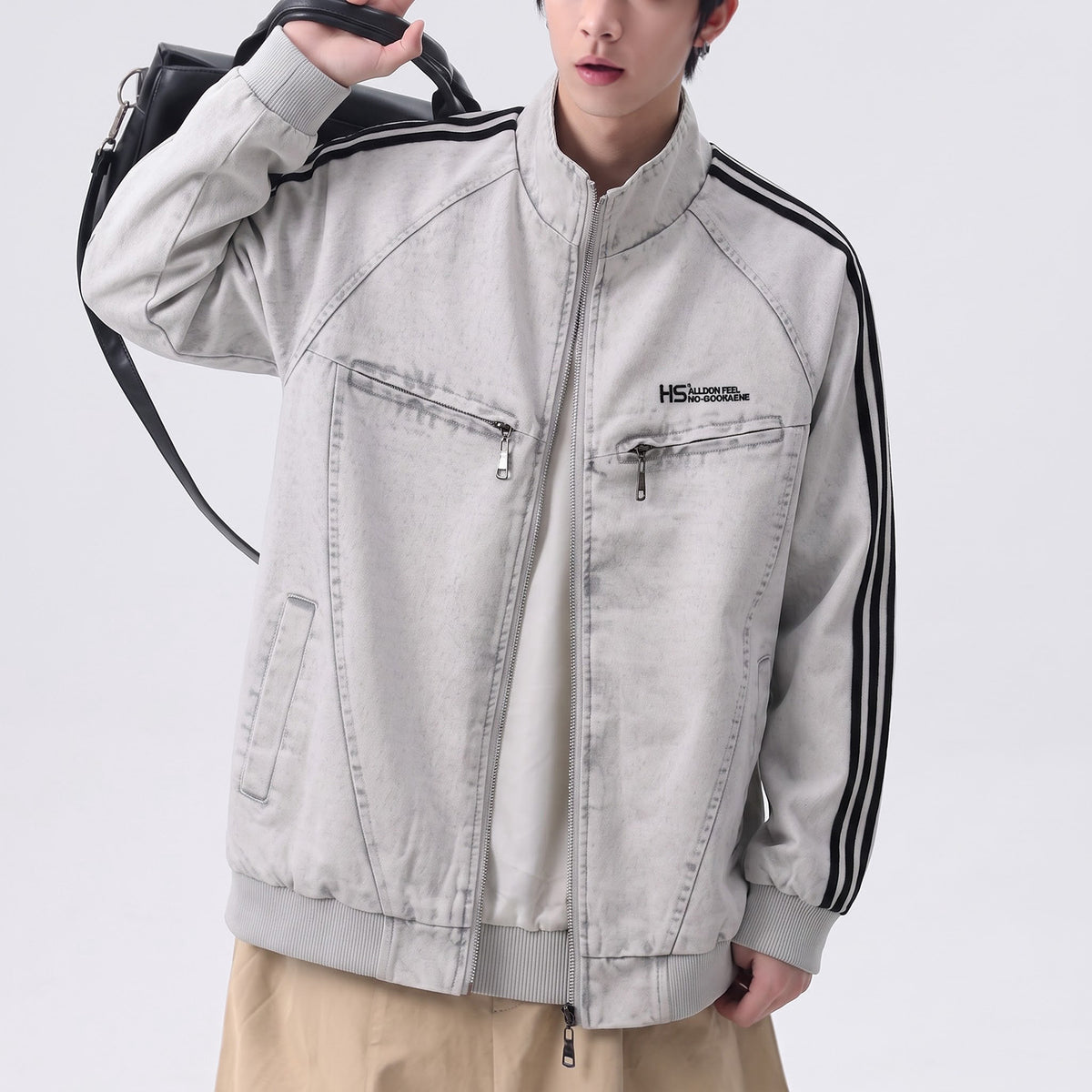 Streetwear Denim Zipper Stand Collar Jacket
