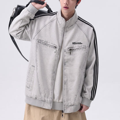 Streetwear Denim Zipper Stand Collar Jacket