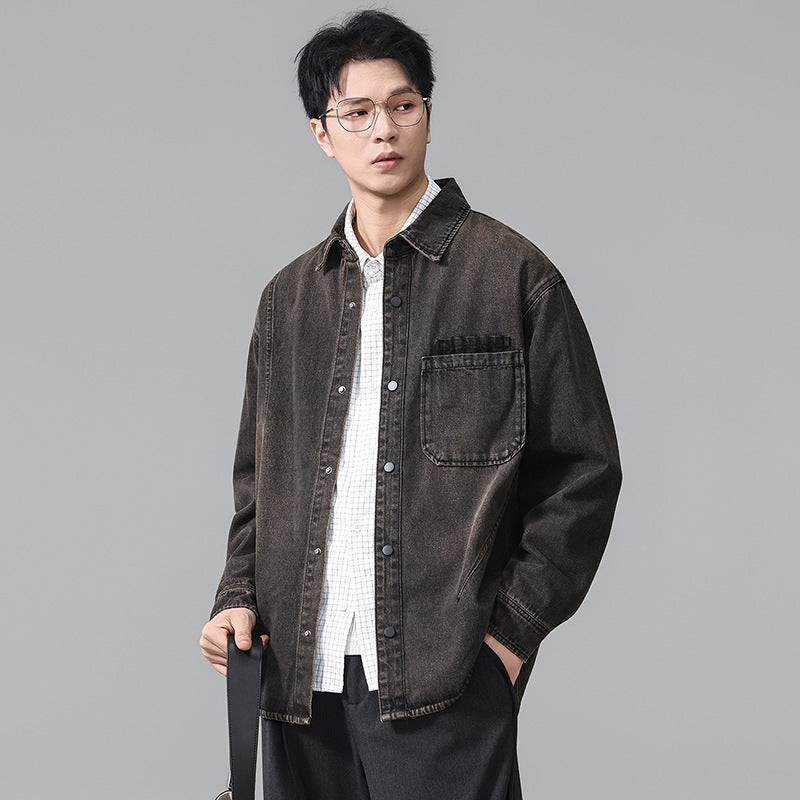 Men's Vintage  Washed Denim Workwear Shirt