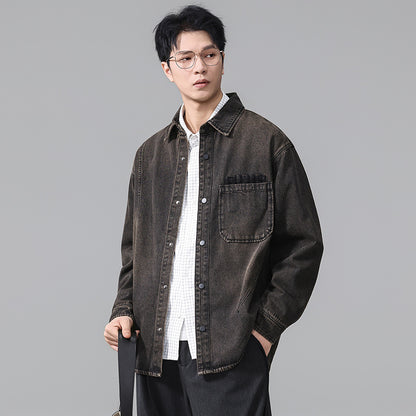 Men's Vintage  Washed Denim Workwear Shirt