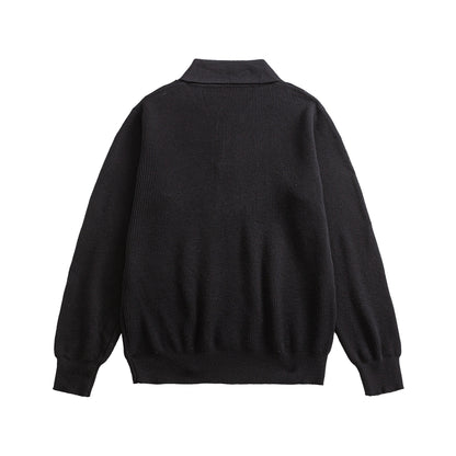 Minimalist Old Money Solid Color Polo Collar Men's Knit Top