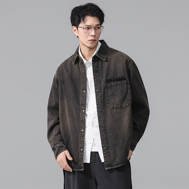 Men's Vintage  Washed Denim Workwear Shirt