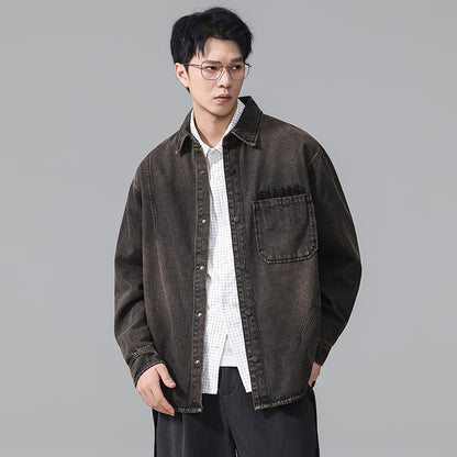 Men's Vintage  Washed Denim Workwear Shirt