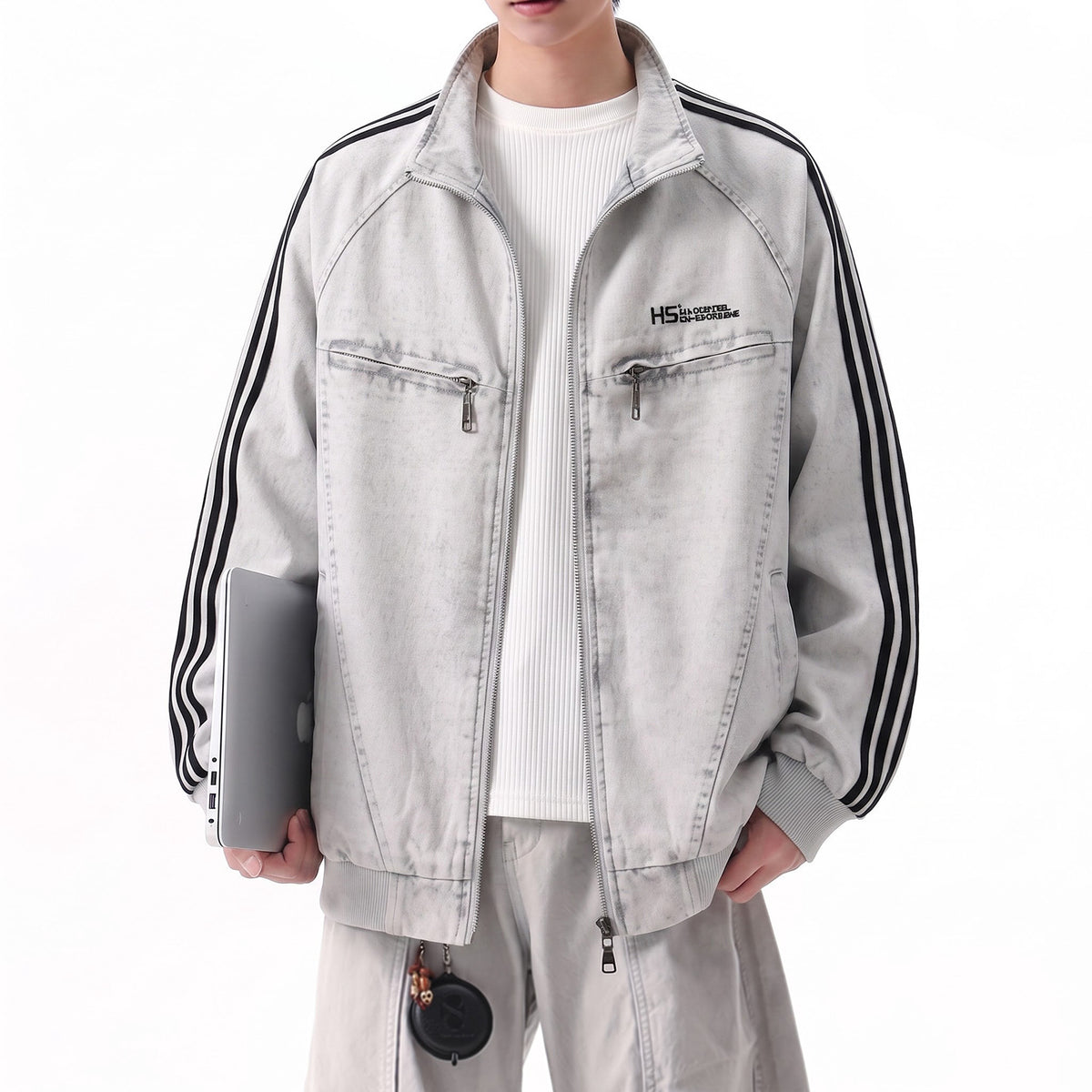 Streetwear Denim Zipper Stand Collar Jacket