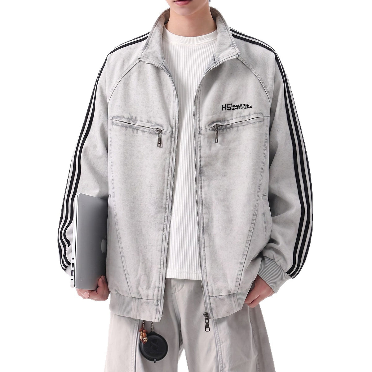 Streetwear Denim Zipper Stand Collar Jacket