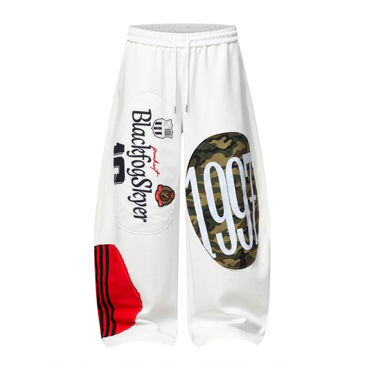 Streetwear Wide Leg Patchwork Camouflage Drawstring Sweatpants