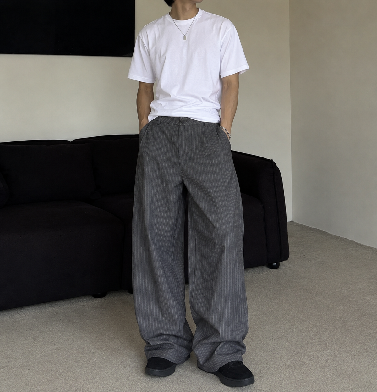 Stripe Gray Casual Pants Men Women Old Money Style