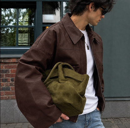 Spring and Autumn Vintage Old Money Style Leather Jacket Pilot Jacket