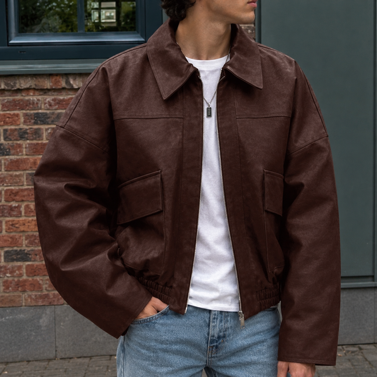 Spring and Autumn Vintage Old Money Style Leather Jacket Pilot Jacket